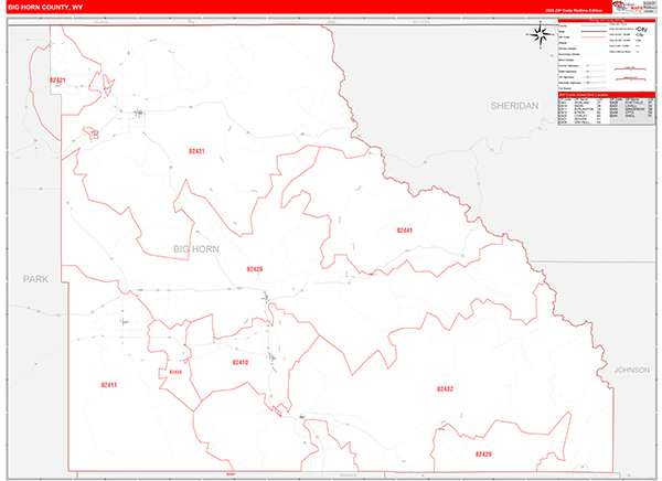 Big Horn County, WY Zip Code Map